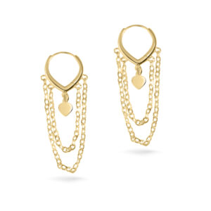 Brinco Dourado Argola Corrente Coração Liso