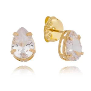 Brinco Dourado Gota Cristal P