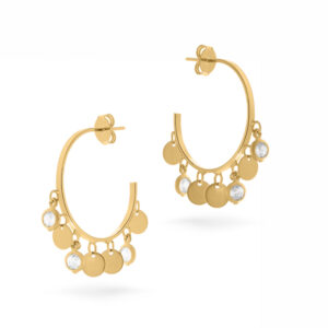 Brinco Dourado Argola 3 Medalhas e Ponto de Luz M
