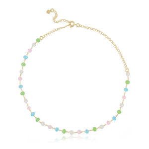 Choker Dourado Bolinhas Cristais Colors