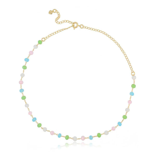 Choker Dourado Bolinhas Cristais Colors