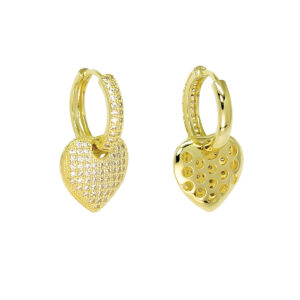 Brinco Dourado Argola Ping. Coração Crav.