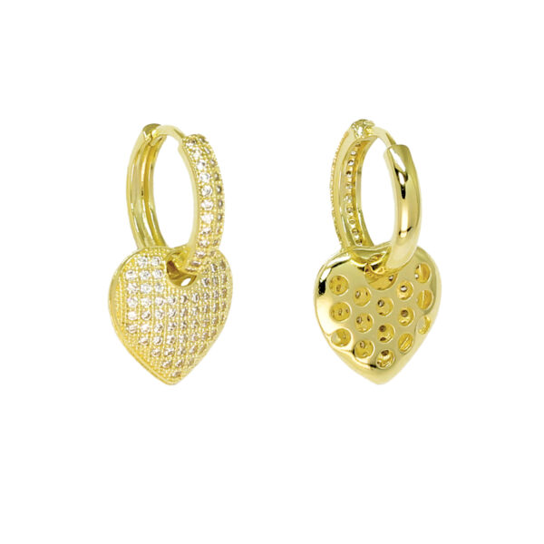 Brinco Dourado Argola Ping. Coração Crav.