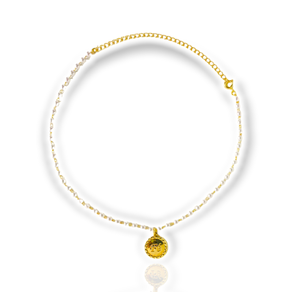 Choker Dourado Pérolas Bolinhas Medalha Fé