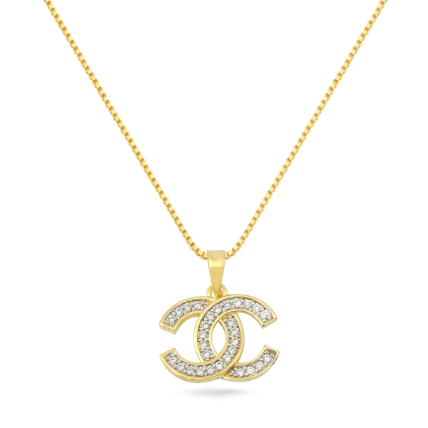 Colar Dourado Duplo C Cravejado