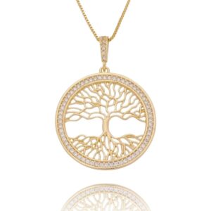 Colar Dourado Árvore da Vida Zircônia Cristal G