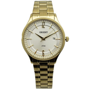 Relógio Orient Feminino Redondo Quartz Calendário Aço Inox Dourado