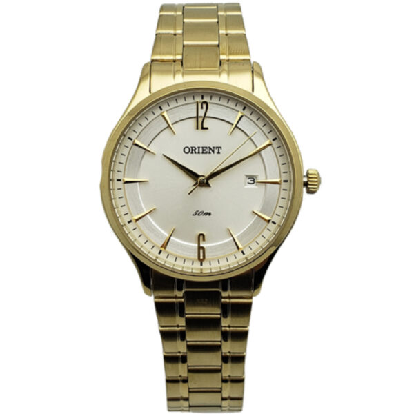 Relógio Orient Feminino Redondo Quartz Calendário Aço Inox Dourado