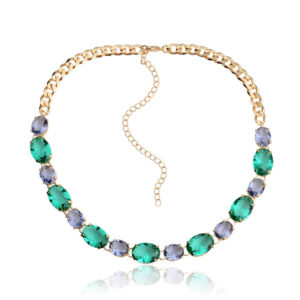 Choker Dourado Elos Grumet Oval Zircônias Turmalina e Tanzanita
