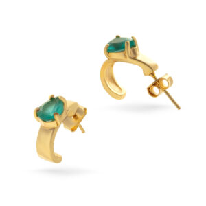 Brinco Dourado Argola Tubo Gota Turmalina