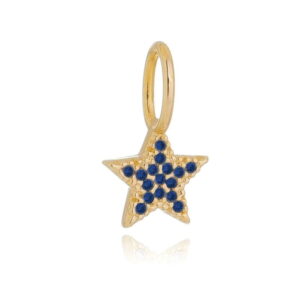 Pingente Dourado Estrela Cravejado Azul Safira