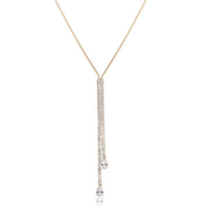 Colar Dourado Gravatinha Duplo Riviera Gota Cristal