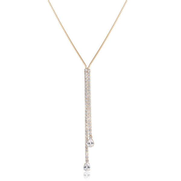 Colar Dourado Gravatinha Duplo Riviera Gota Cristal