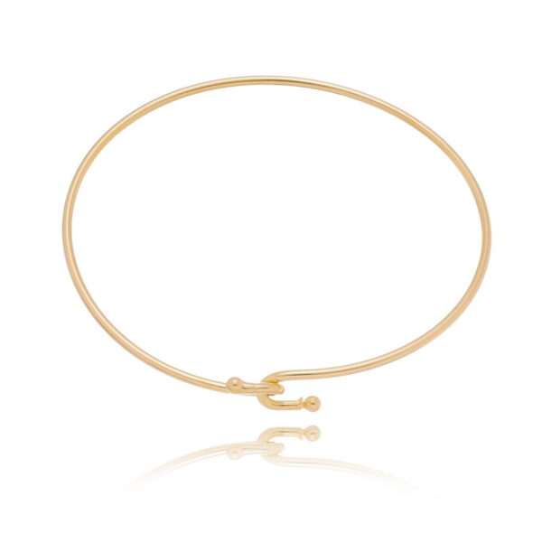 Bracelete Dourado Liso Fino Fecho Entrelaço