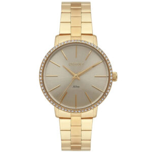 Relógio Orient Feminino Redondo Cristais Austríacos Aço Inox Dourado