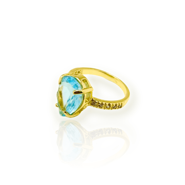 Anel Dourado Solitário Gota Água Marinha Cravejado - Image 2