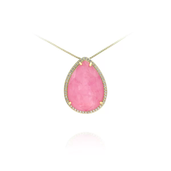 Colar Dourado Gota Fusion Safira Rosa