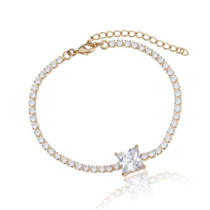 Pulseira Dourada Riviera Zircônia Quadrado Cristal