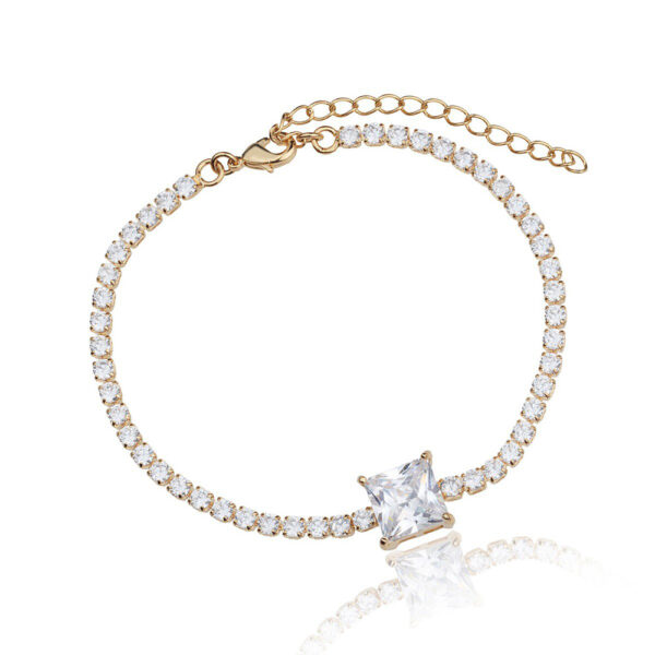 Pulseira Dourada Riviera Zircônia Quadrado Cristal