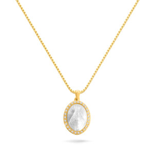 Colar Dourado Medalha Oval Nossa Senhora Aparecida Madrepérola Crav.