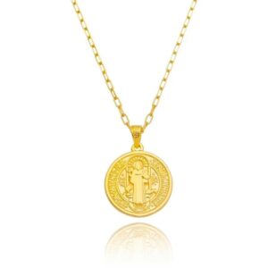 Colar Dourado Elos Quadrados São Bento Fecho Lagosta