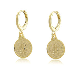 Brinco Dourado Argola Medalha São Bento