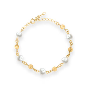 Pulseira Dourada Pérolas Achatadas Bolinhas