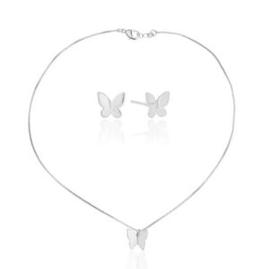 Conjunto Ródio Veneziana Borboleta Liso