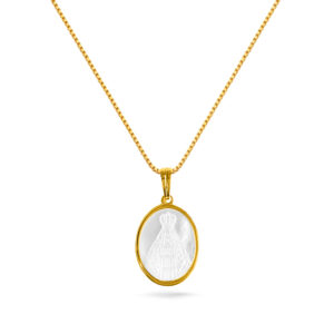 Colar Dourado Medalha Oval Nossa Senhora Aparecida Madrepérola