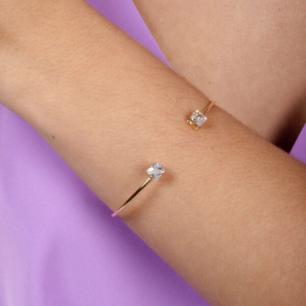 Bracelete Dourado 2 Quadrados Liso Ajustável - Image 6