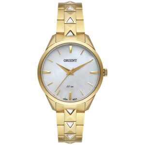 Relógio Orient Feminino Redondo Triângulos Aço Inox Dourado
