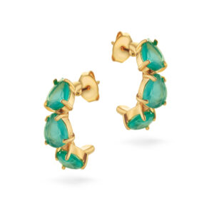 Brinco Dourado Argola Tubo 3 Gotas Turmalina