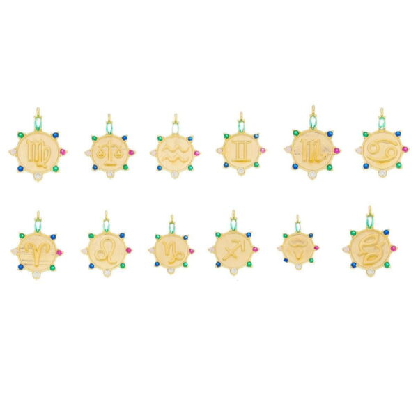 Colar Dourado Medalha Signos Pedrinhas Coloridas