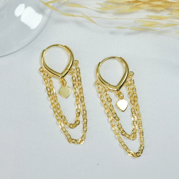 Brinco Dourado Argola Corrente Coração Liso - Image 2