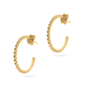 Brinco Dourado Argola Fina Cravejada Cristal M