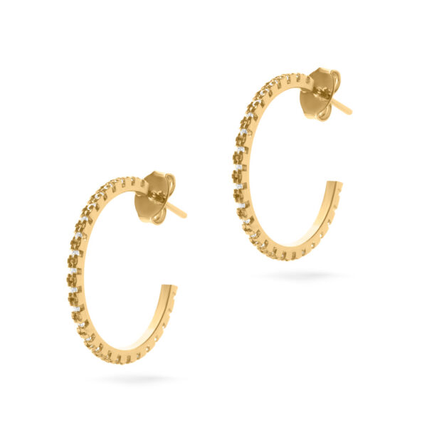 Brinco Dourado Argola Fina Cravejada Cristal M