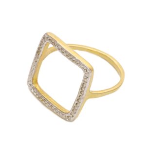 Anel Dourado Quadrado Vazado Caneta de Ródio