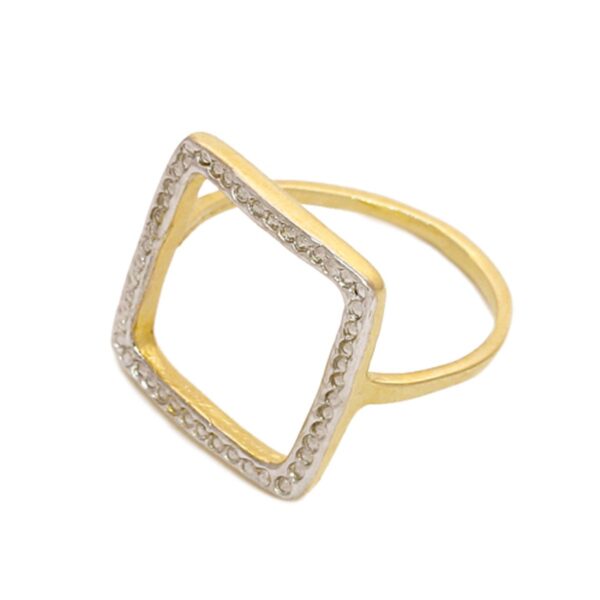 Anel Dourado Quadrado Vazado Caneta de Ródio