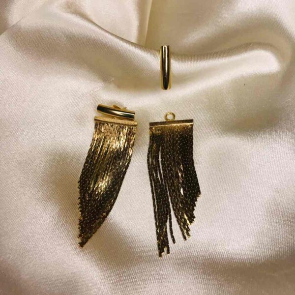 Brinco Dourado Ear Jacket Palito Franja - Image 3
