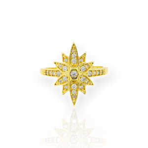Anel Dourado Estrela 8 Pontas Cravejado