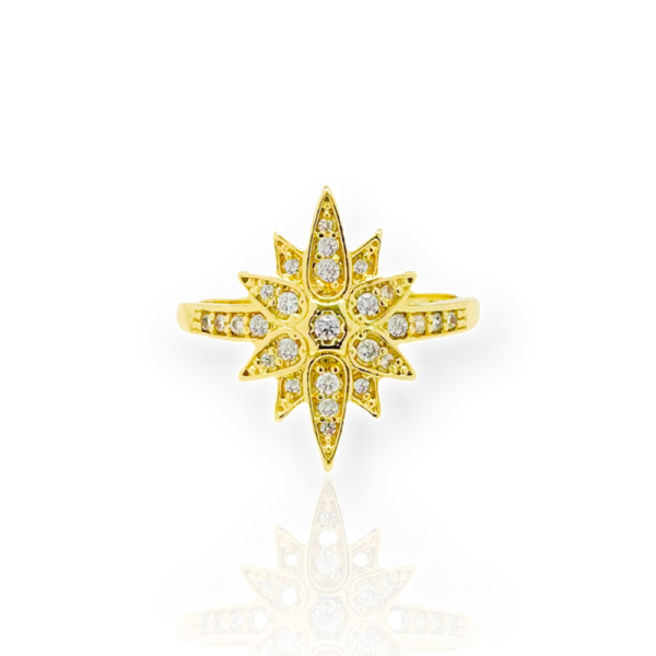 Anel Dourado Estrela 8 Pontas Cravejado