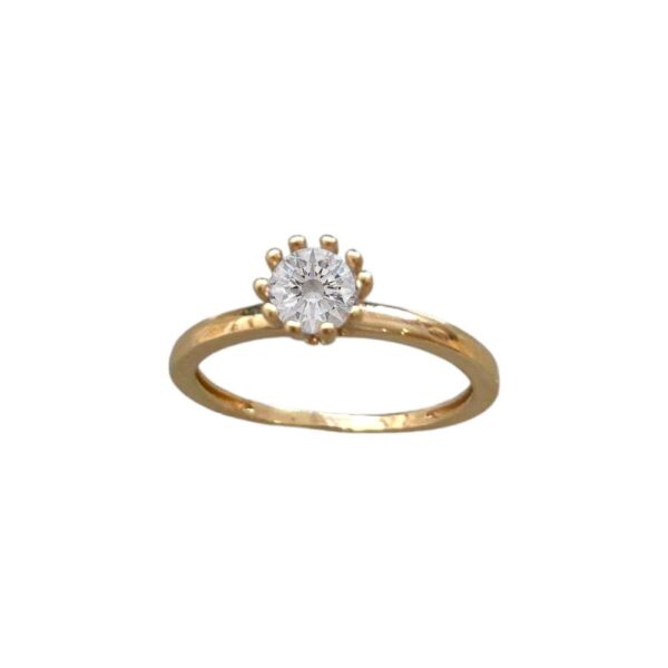 Anel Dourado Solitário Cristal Liso Fino